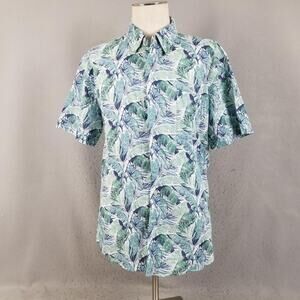 IZOD Saltwater Shirt Mens Extra Large Green Blue Tropical Leaf Button Down
